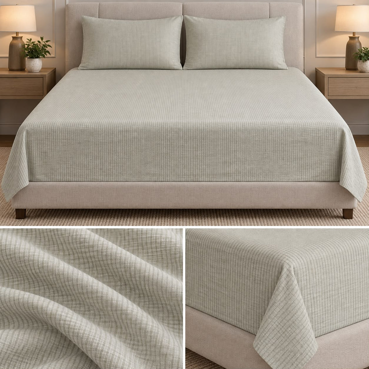 Premium Soft Ribbed Plain Bedsheet Set – King Size 3 Pcs