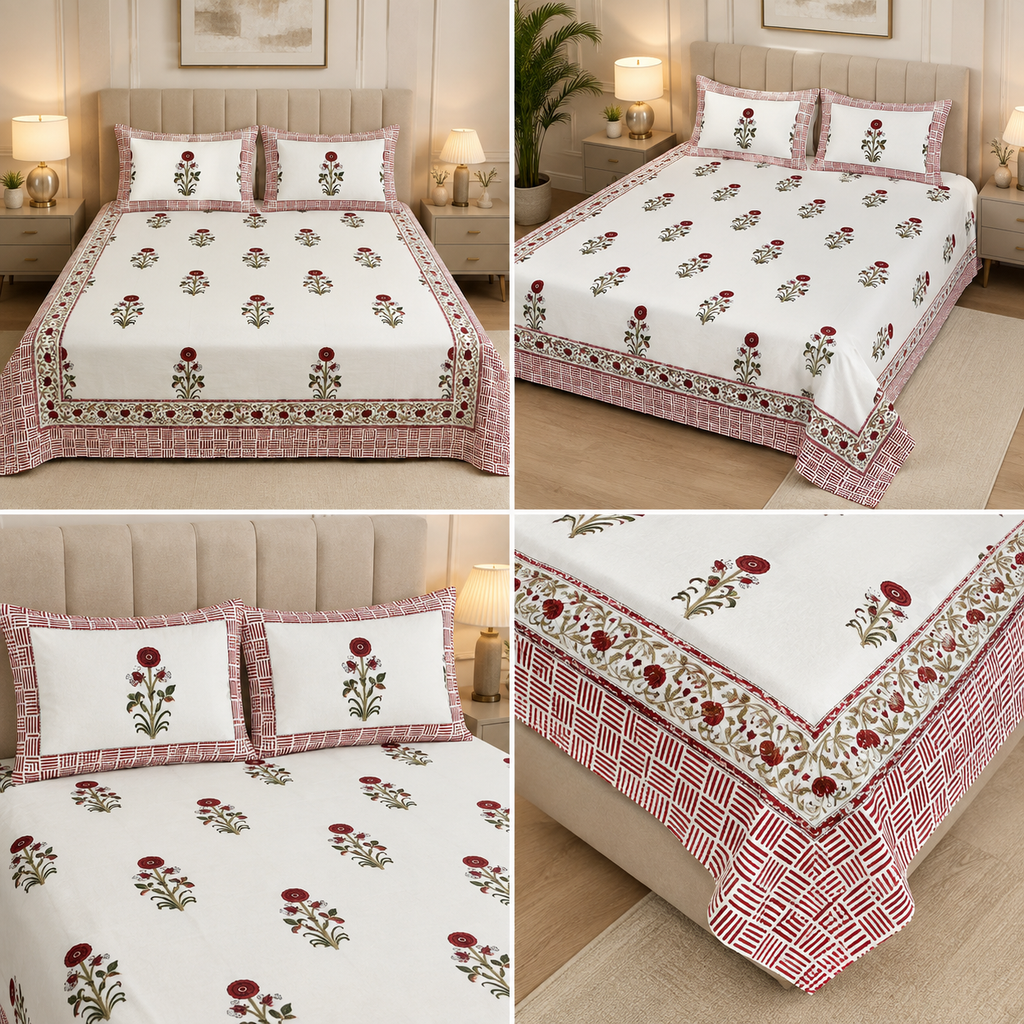 600 TC Percale Cotton Lily Design King Size Bedsheet – 108 × 108