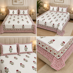 600 TC Percale Cotton Lily Design King Size Bedsheet – 108 × 108