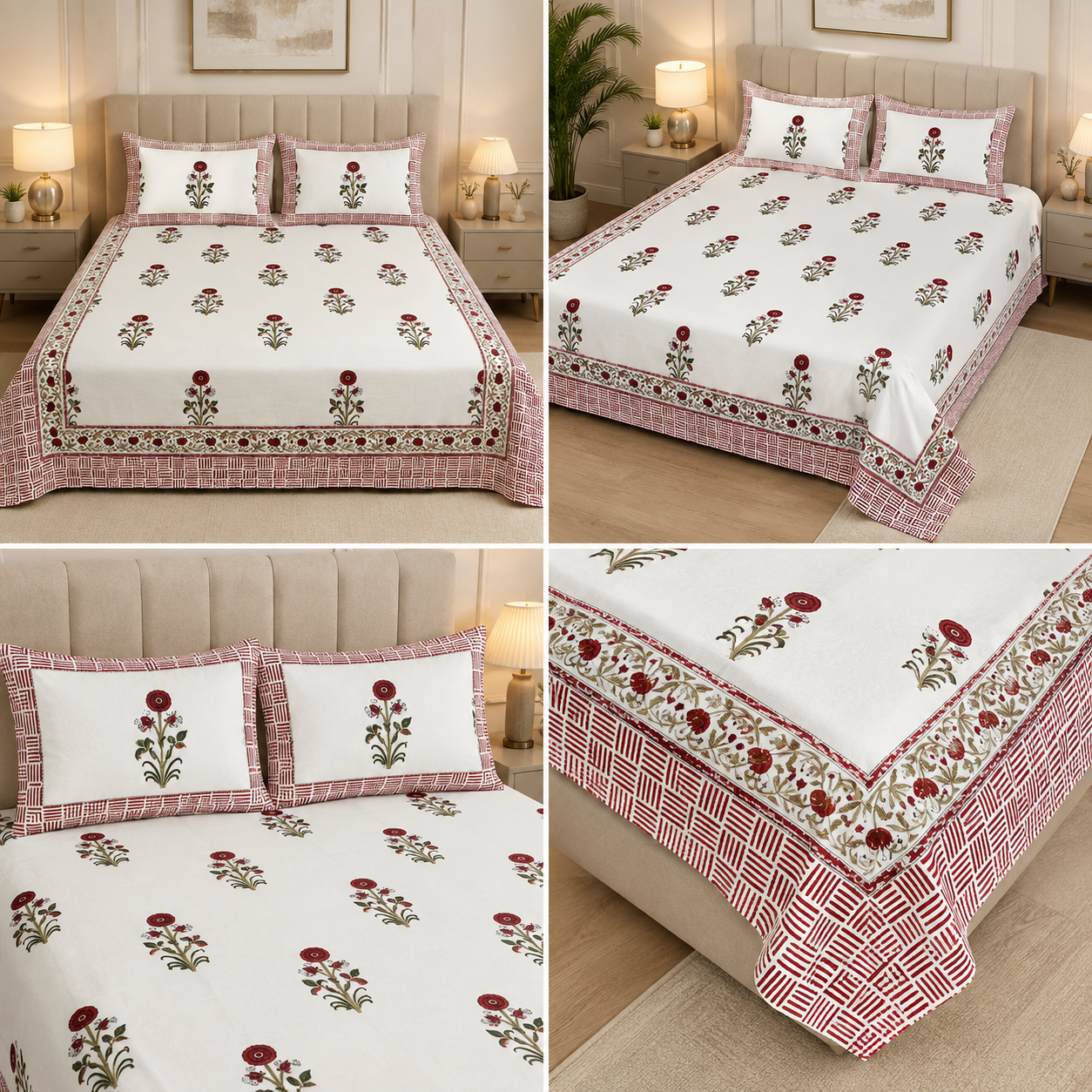 600 TC Percale Cotton Lily Design King Size Bedsheet – 108 × 108