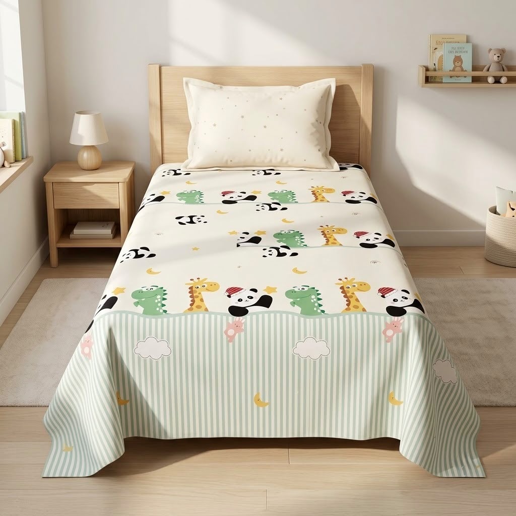 Premium Kids Cartoon Printed Single Bedsheet Set – 100 % Pure Cotton
