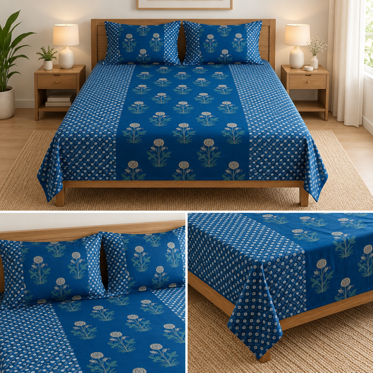 Jumbo Calcutta Phulkari Designs King Size Bedsheet Set (120 x 120 Inches) Product Code :- 55B145RKEH