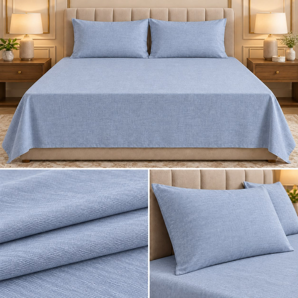 Super Soft Ribbed Cotton Plain Bedsheet Set – 108 x 108 Inch