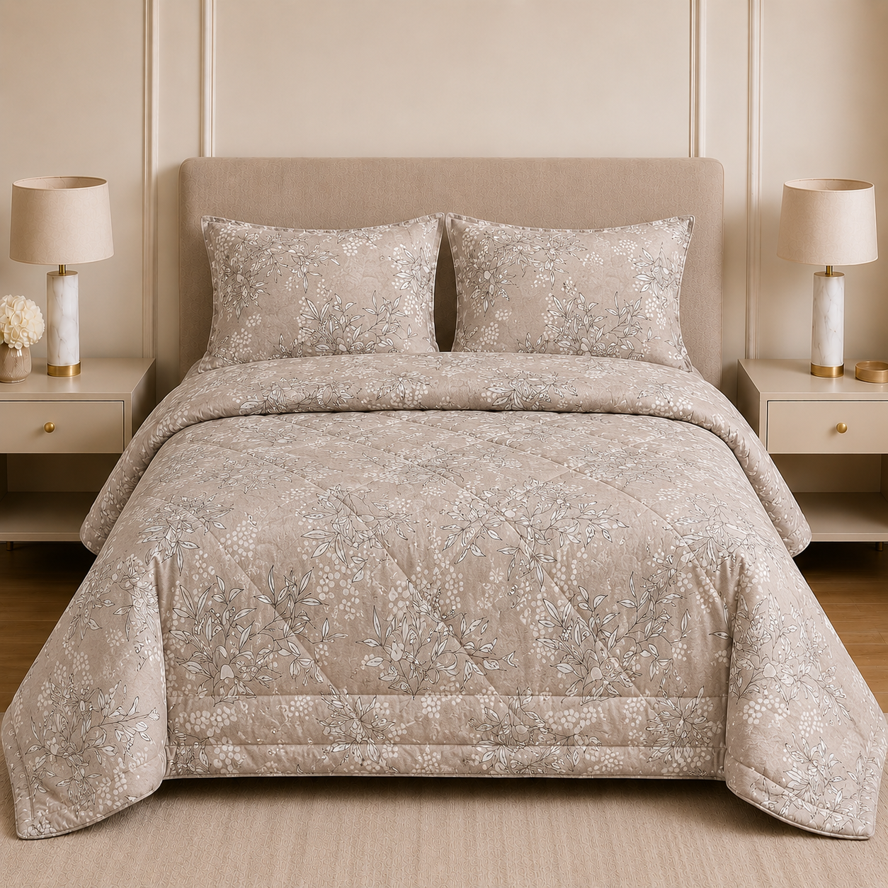 ✨  4 Piece Quilt Bedding Set – Elegant Printed Collection ✨ Product Code :- 55B189RKEH