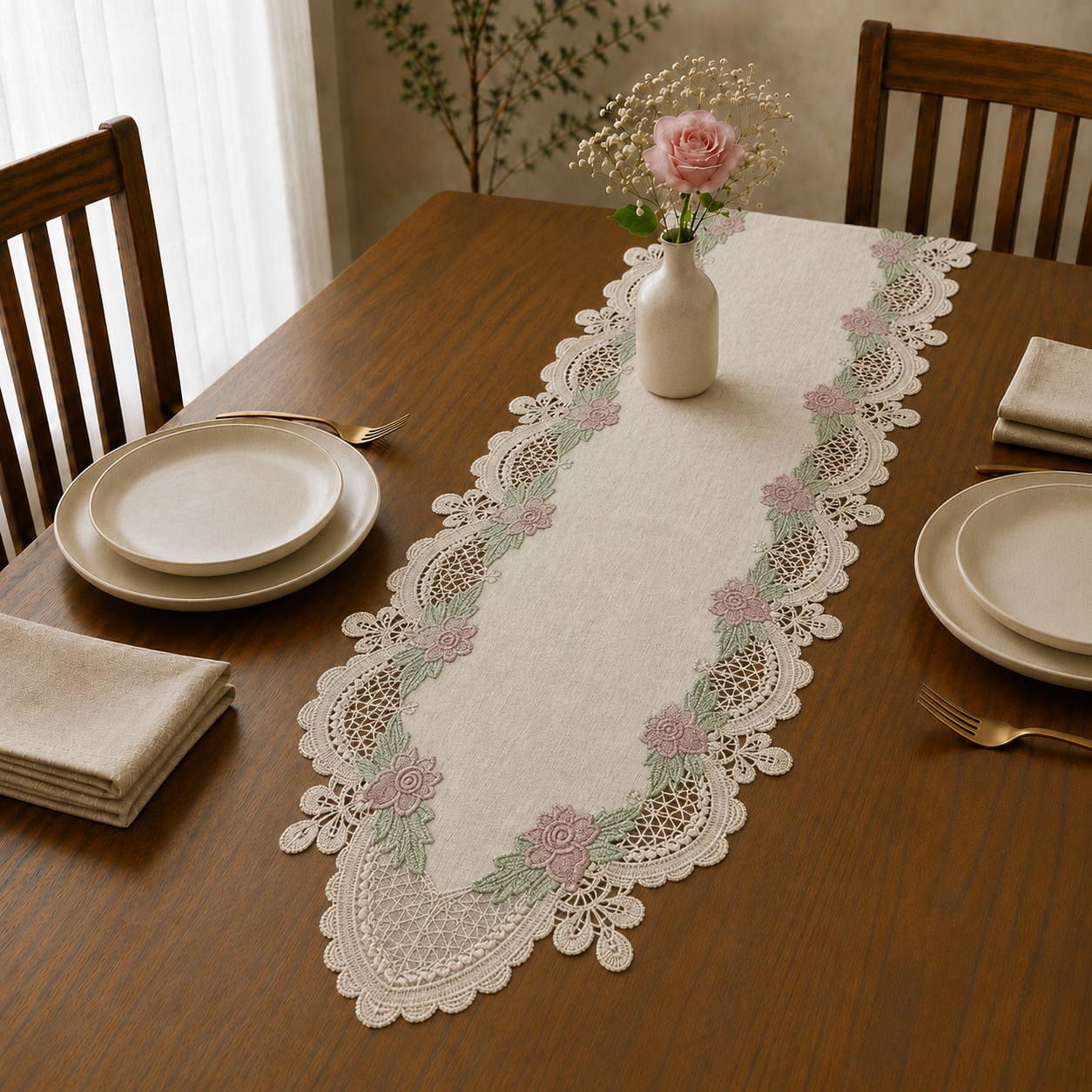 Elegant Floral Embroidered Turkish Table Runner (70 x 16 Inches) Product Code :- 55B109RKEH