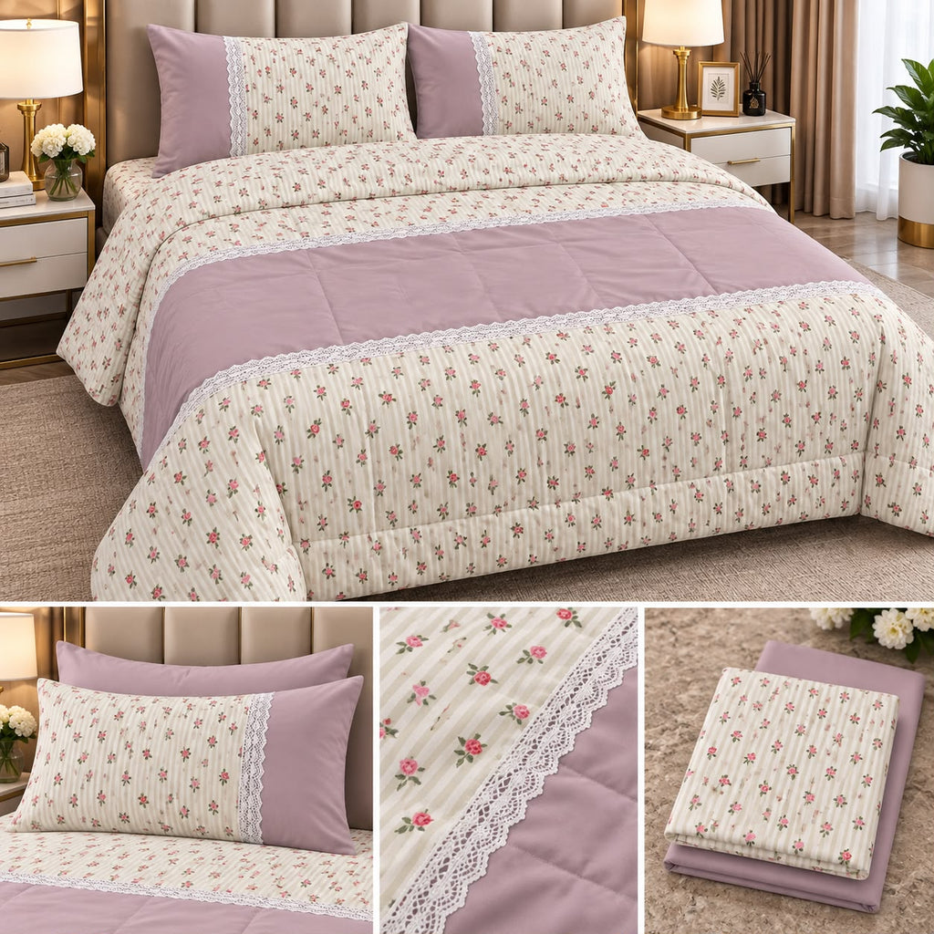 Rosé Meadow Floral King Size 4 Pcs Comforter Set