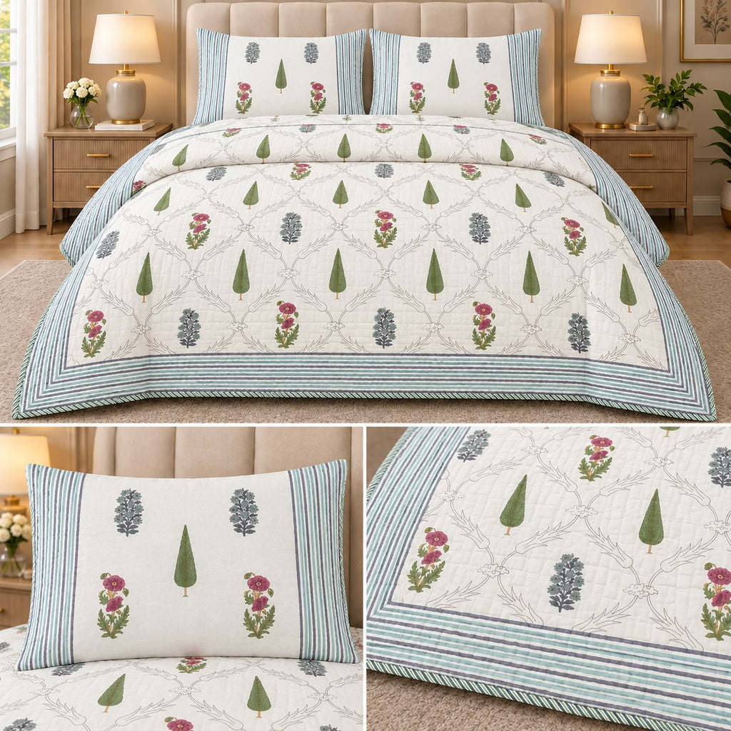 Aaranya Luxe Mulmul 4-Piece Comforter Set – 450 TC Pure Cotton with Organic Cotton Filling