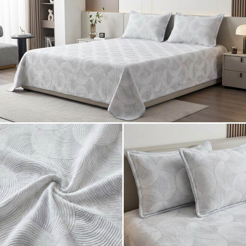 Pastel Embossed Winter Bedsheet Set – King Size 3 Pcs | Ultra Soft Luxury Designer Bedsheet