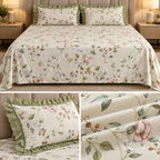 English Garden Premium Cotton Floral Bedsheet Set with Designer Lace Pillow Covers – 108 x 108 Inch