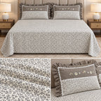 Blush Meadow Luxury Linen Bedsheet Set with Floral Embroidery & Lace Pillow Covers – King Size 3 Pcs