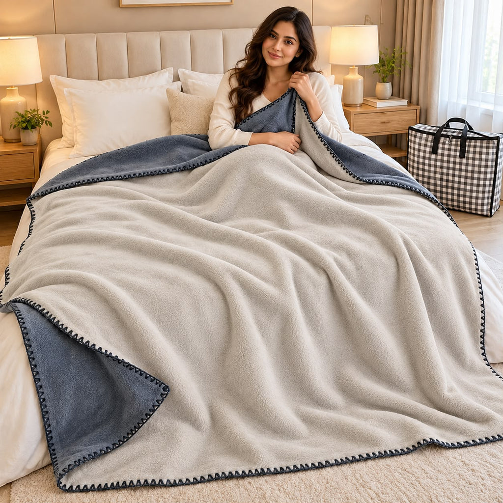 Plain Japanese Blanket – King Size | Reversible Soft & Cosy Dual-Tone Comfort