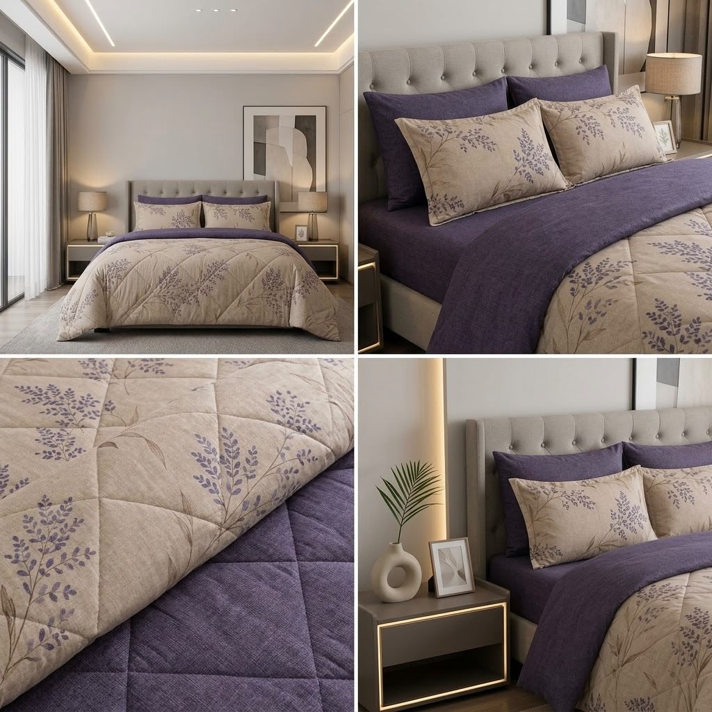 Super Soft 4 Pcs Premium Ribbed Cotton Comforter Set - King Size Product Code :- 55B195RKEH