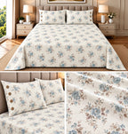 English Floral Cotton Bedsheet with 3-Button Pillow Covers – 2.5m × 2.7m