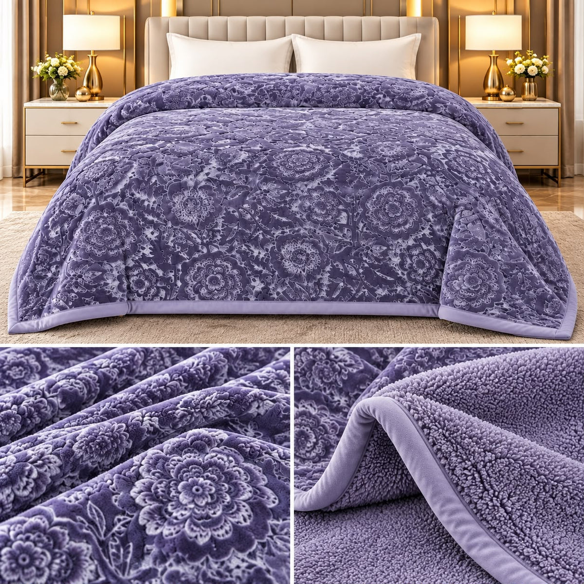 Feather Touch Triple Ply Luxury Winter Blanket – Double Bed | Heavy & Super Soft Product Code :- 55B335RKEH