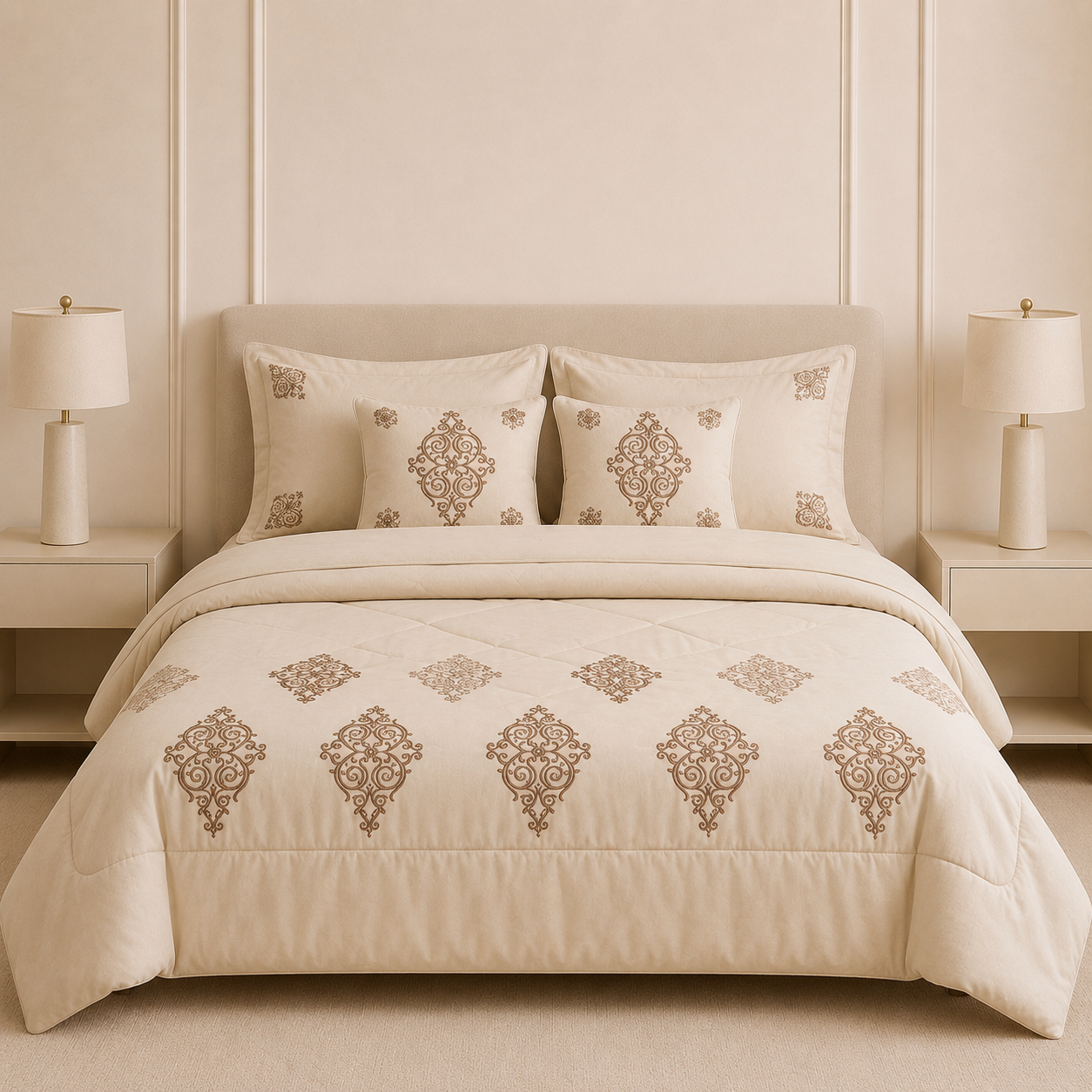 6 Pcs Hand Embroidered AC Comforter Set – King Size | Premium Cotton Fabric Product Code :- 55B255RKEH
