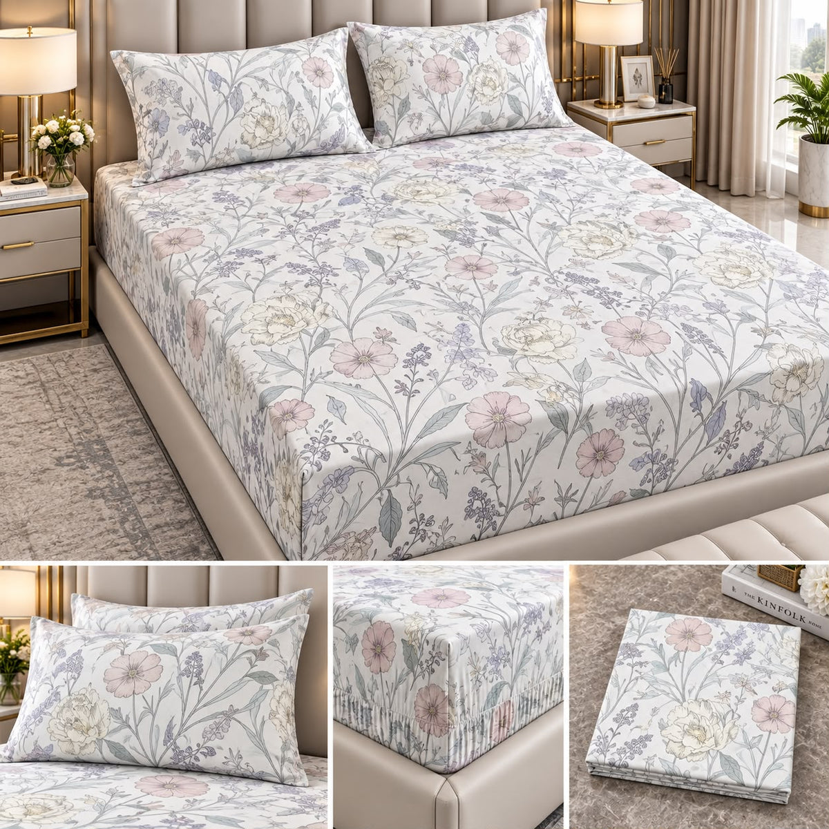 Wildflower Whisper 100% Pure Cotton Fitted Bedsheet Set