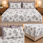 Vintage Bloom Fitted Bedsheet Set with Lace Pillow Covers – King Size 3 Pcs