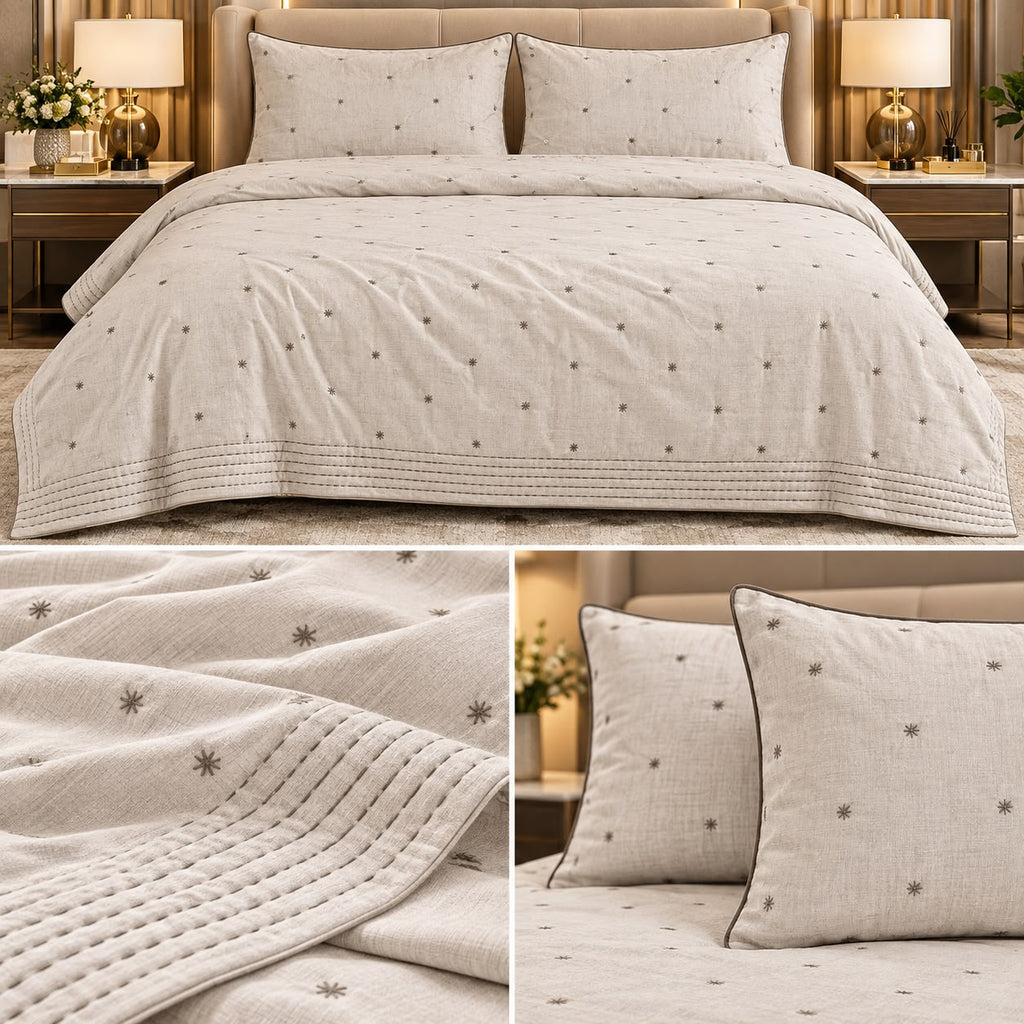 Linen Luxe Pure Cotton 4 Pcs King Comforter Set – Minimal Embroidered Design