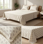Designer Cotton Bedsheet Set with Elegant Tassel Fringe Pillow Covers – King Size (3 Pcs)
