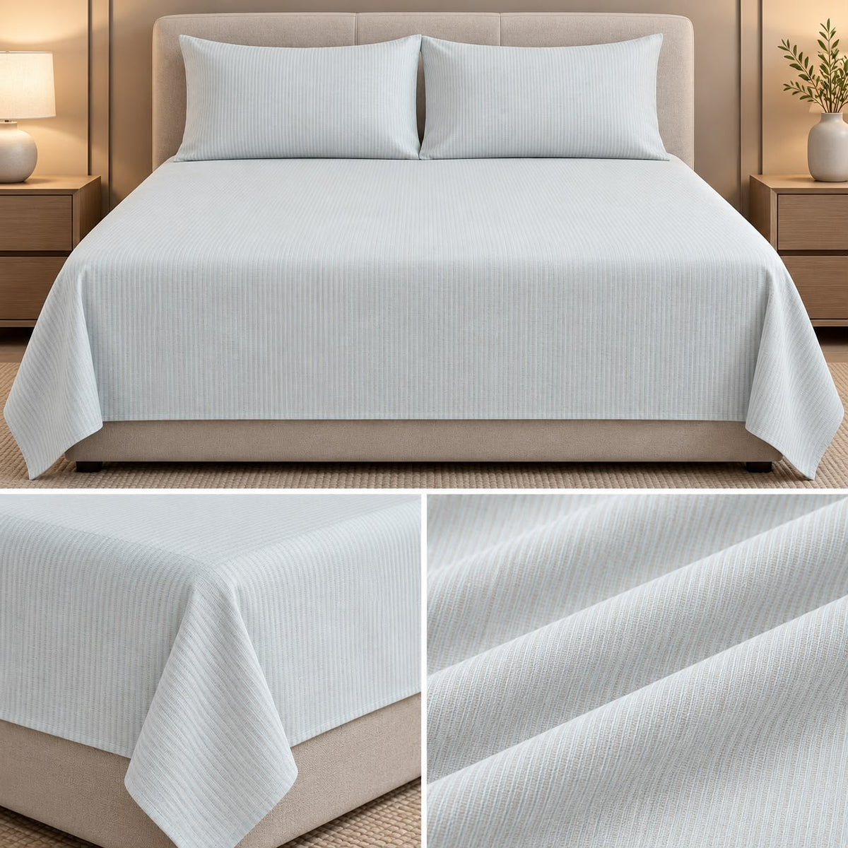 Premium Soft Ribbed Plain Bedsheet Set – King Size 3 Pcs