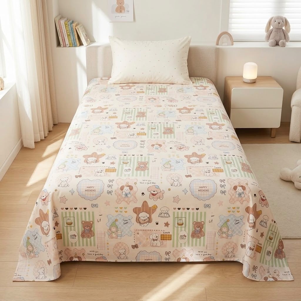 Premium Kids Cartoon Printed Single Bedsheet Set – 100 % Pure Cotton