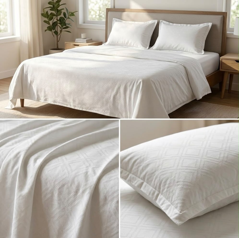 Luxury 400 TC Pure Cotton White Embossed Bedsheet Set – King Size