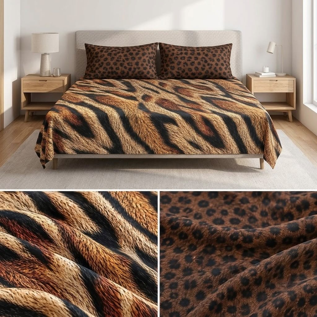 Wild Safari Luxury Animal Print Thick Cotton Bedsheet Set – King Size 3 Pcs