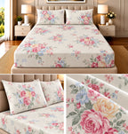 Elegance Pure Cotton King Size Fitted Bedsheet – 3 Piece Set with 2 Pillow Covers