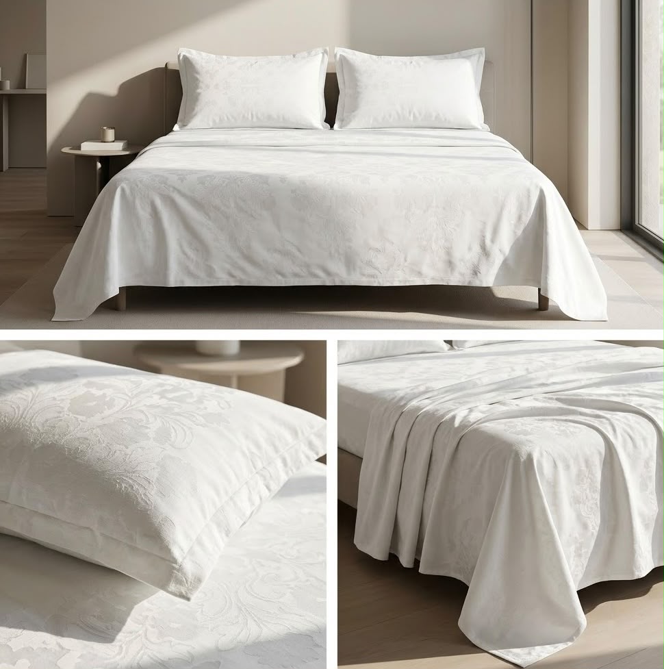 Luxury 400 TC Pure Cotton White Embossed Bedsheet Set – King Size