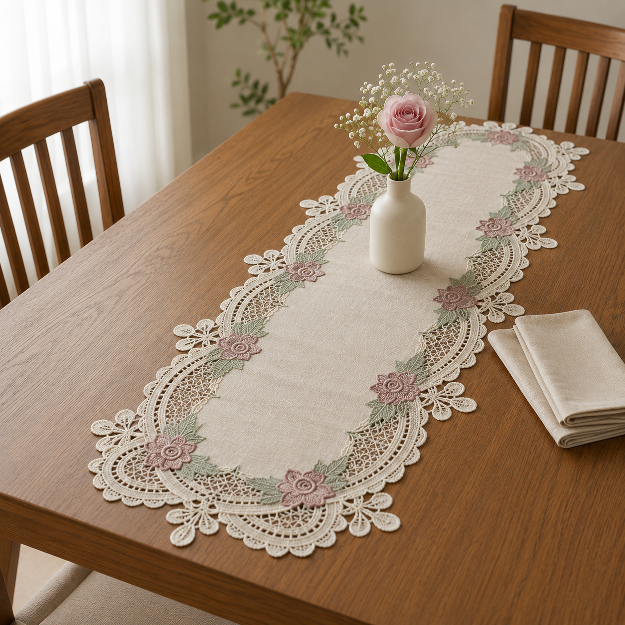 Luxury Floral Lace Turkish Table Runner (30 x 16 Inches) Product Code :- 55B85RKEH
