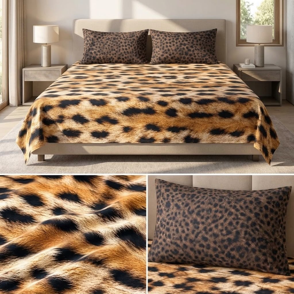 Wild Safari Luxury Animal Print Thick Cotton Bedsheet Set – King Size 3 Pcs