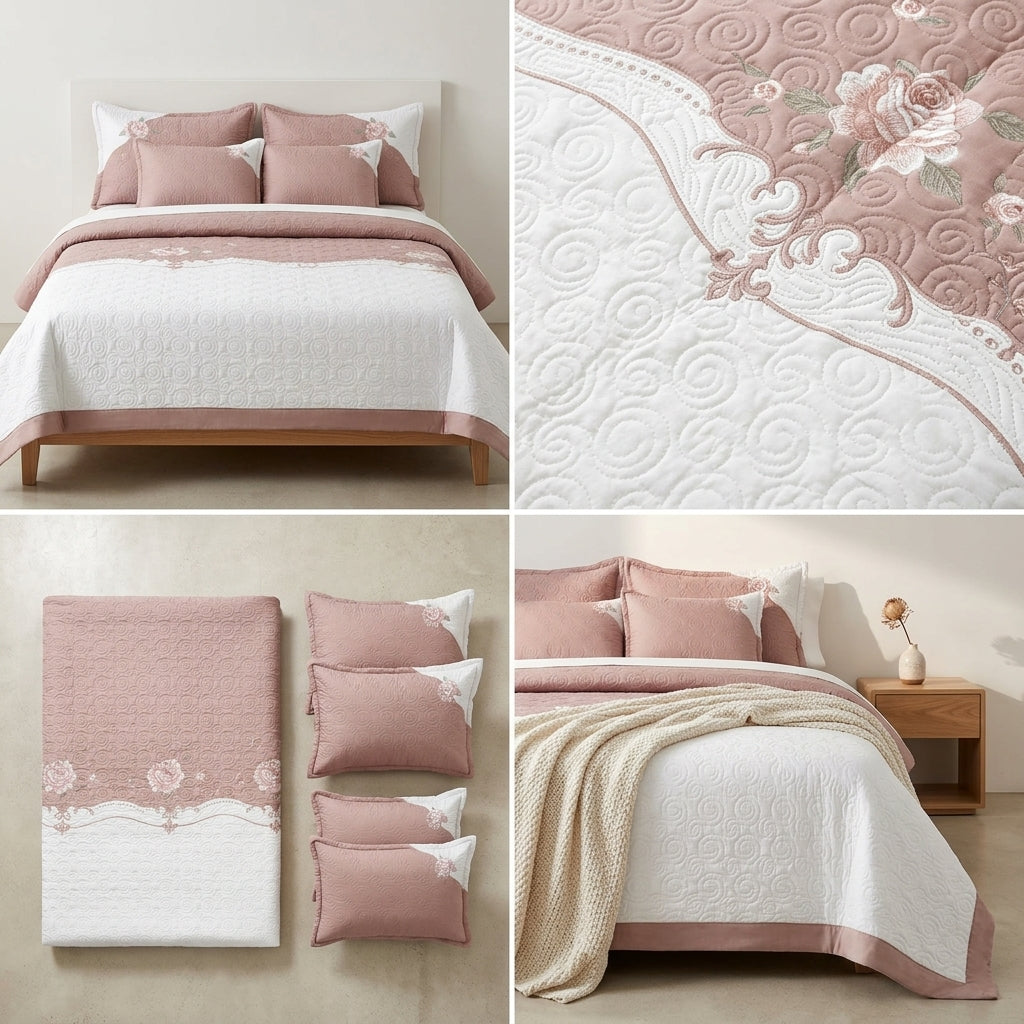 Embroidered Bedcover Set – 5 Piece King Size Collection