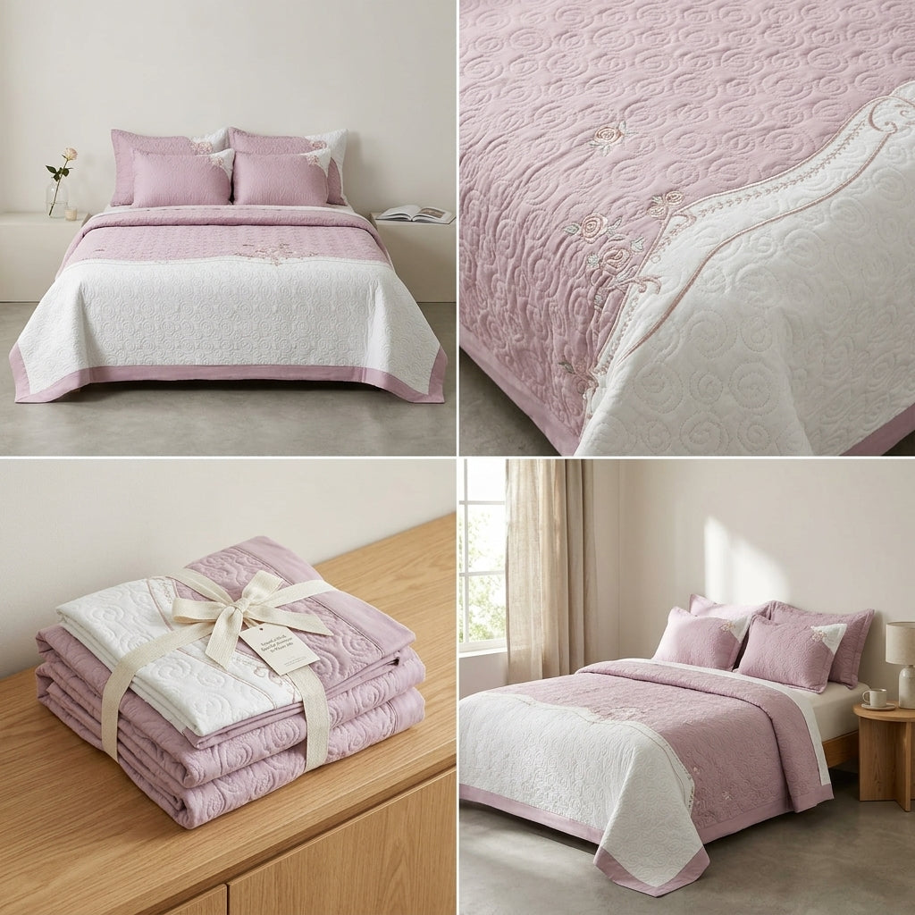 Embroidered Bedcover Set – 5 Piece King Size Collection