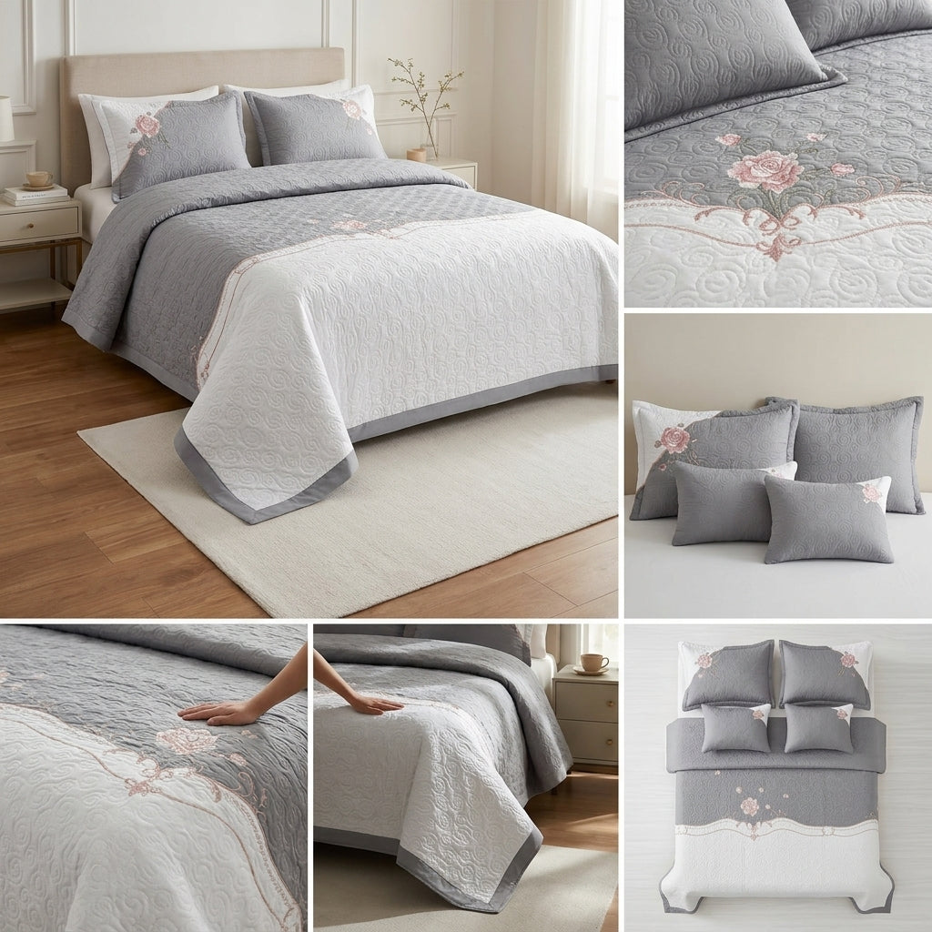 Embroidered Bedcover Set – 5 Piece King Size Collection