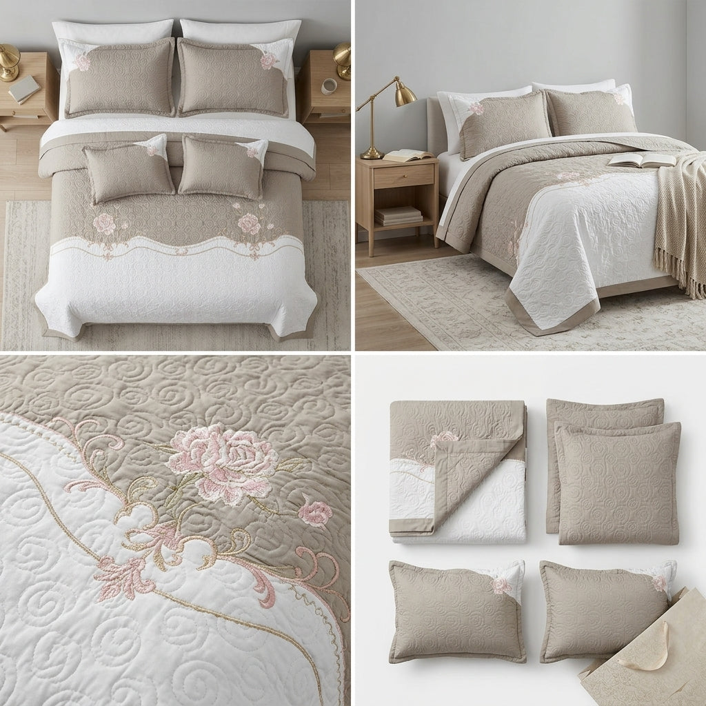Embroidered Bedcover Set – 5 Piece King Size Collection