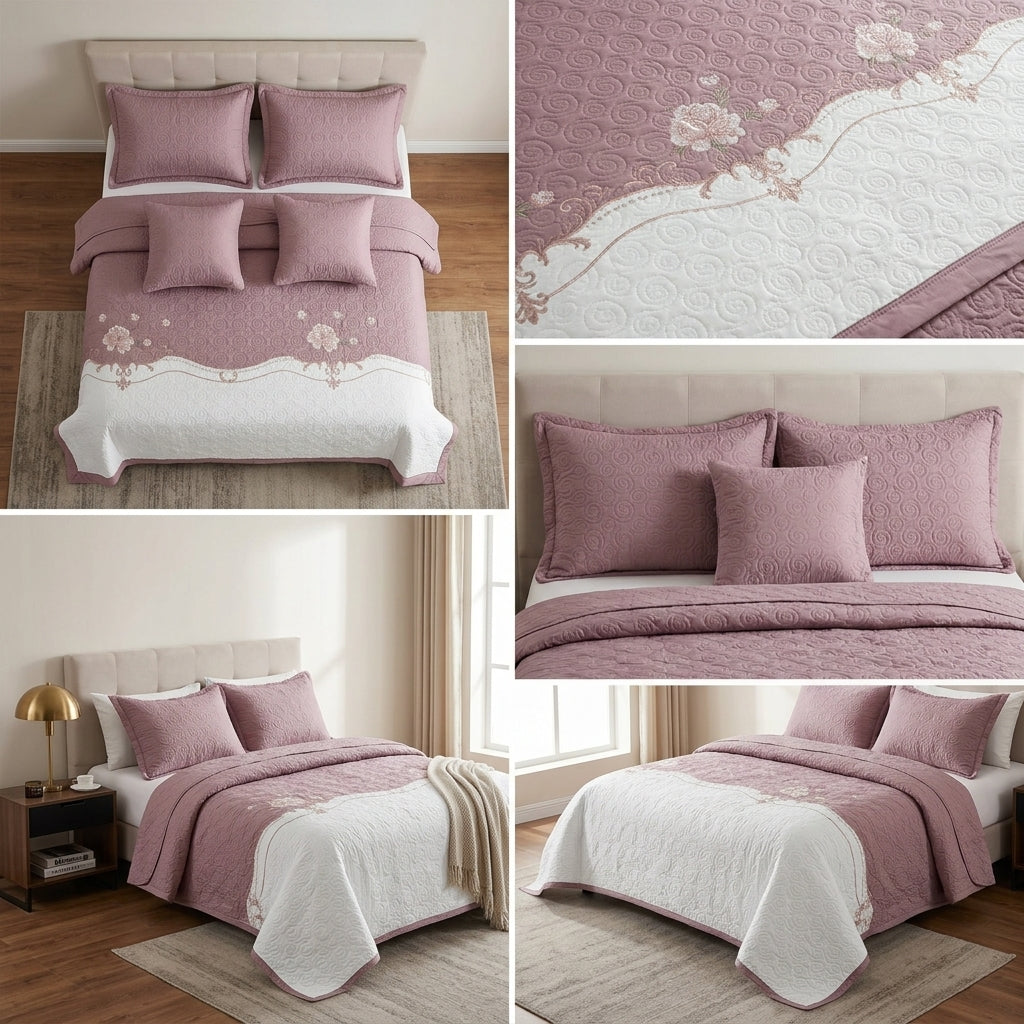 Embroidered Bedcover Set – 5 Piece King Size Collection