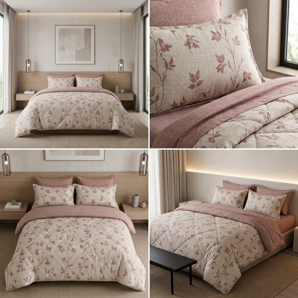 Super Soft 4 Pcs Premium Ribbed Cotton Comforter Set - King Size Product Code :- 55B195RKEH