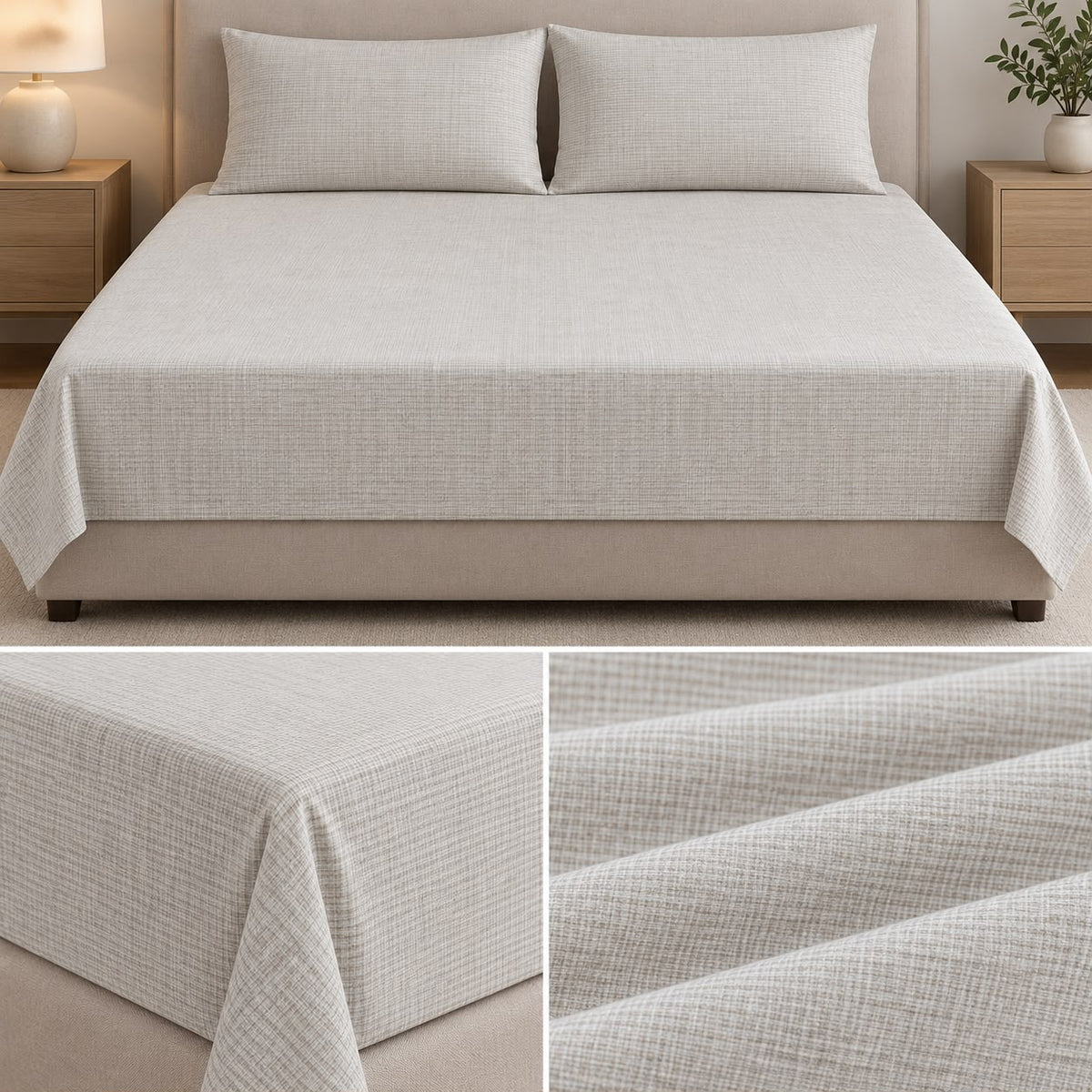 Premium Soft Ribbed Plain Bedsheet Set – King Size 3 Pcs
