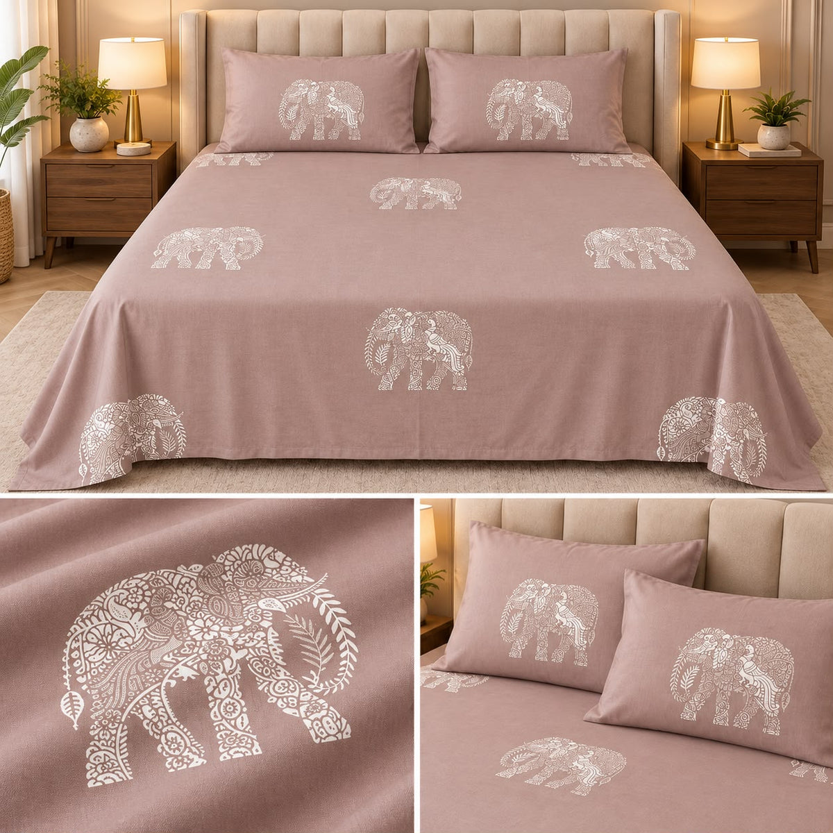 Premium Pure Cotton Elegant Printed Bedsheet Set – 3 Pcs