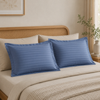 Dusty Blue Stripe Plain Cotton Pillow Cover – King Size (20 × 36 Inch) Set Of 2 Product Code :- 55B16RKEH