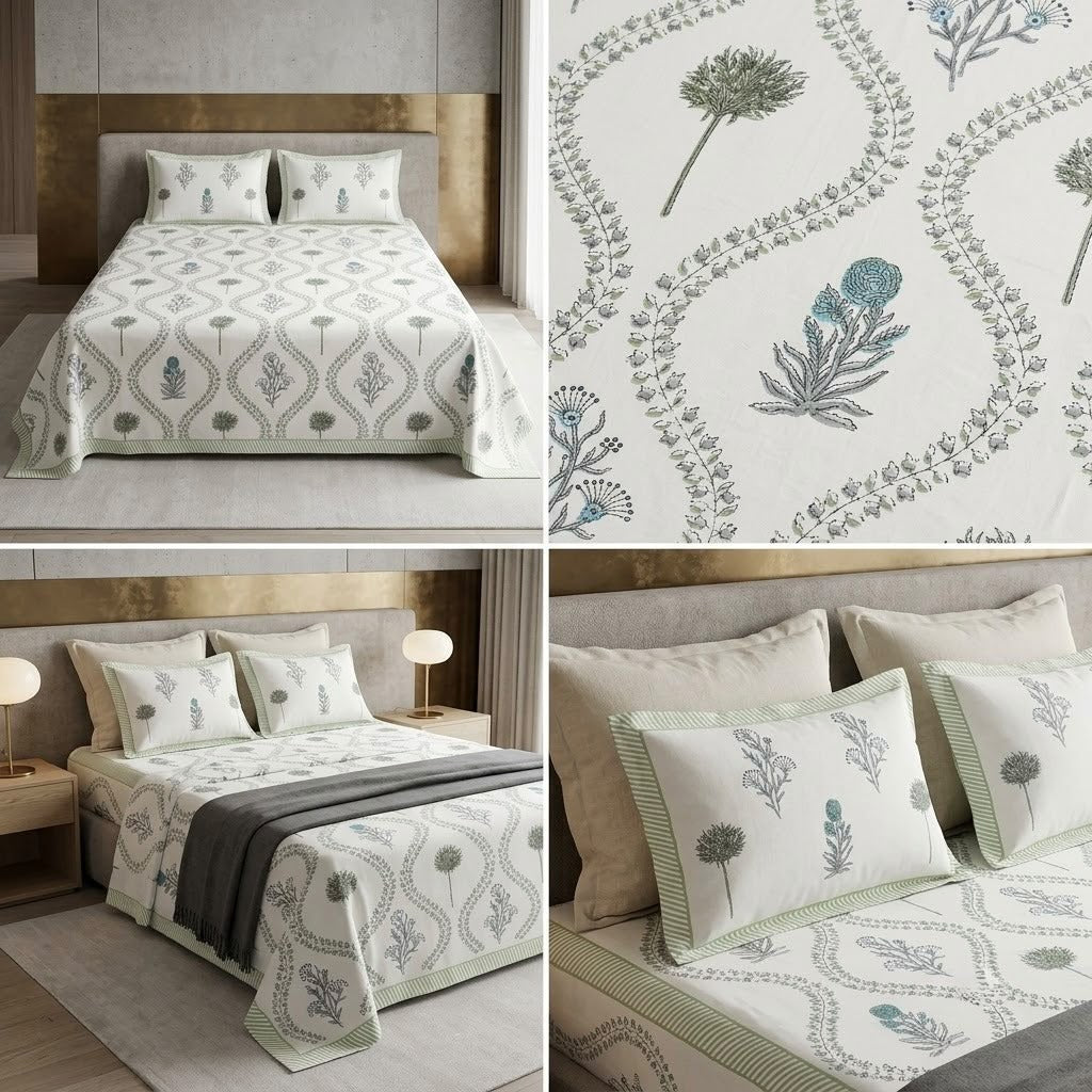 Heritage Block Print Cotton Bedsheet Set – King Size 3 Pcs