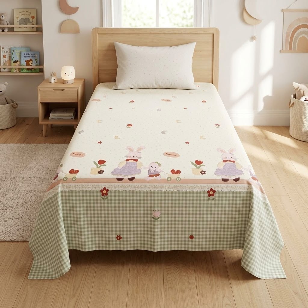 Premium Kids Cartoon Printed Single Bedsheet Set – 100 % Pure Cotton