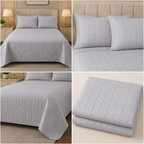 Plain King Size Quilted Bedcover with 2 Matching Pillow Covers – Elegant Leaf Stitch Design | Product Code :- 55B145RKEH