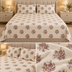 Premium English Garden Floral Winter Bedsheet Set – King Size 3 Pcs | Elegant Cotton Feel Designer Bedsheet