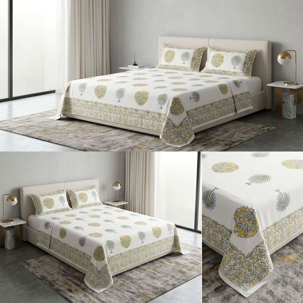 Heritage Block Print Cotton Bedsheet Set – King Size 3 Pcs