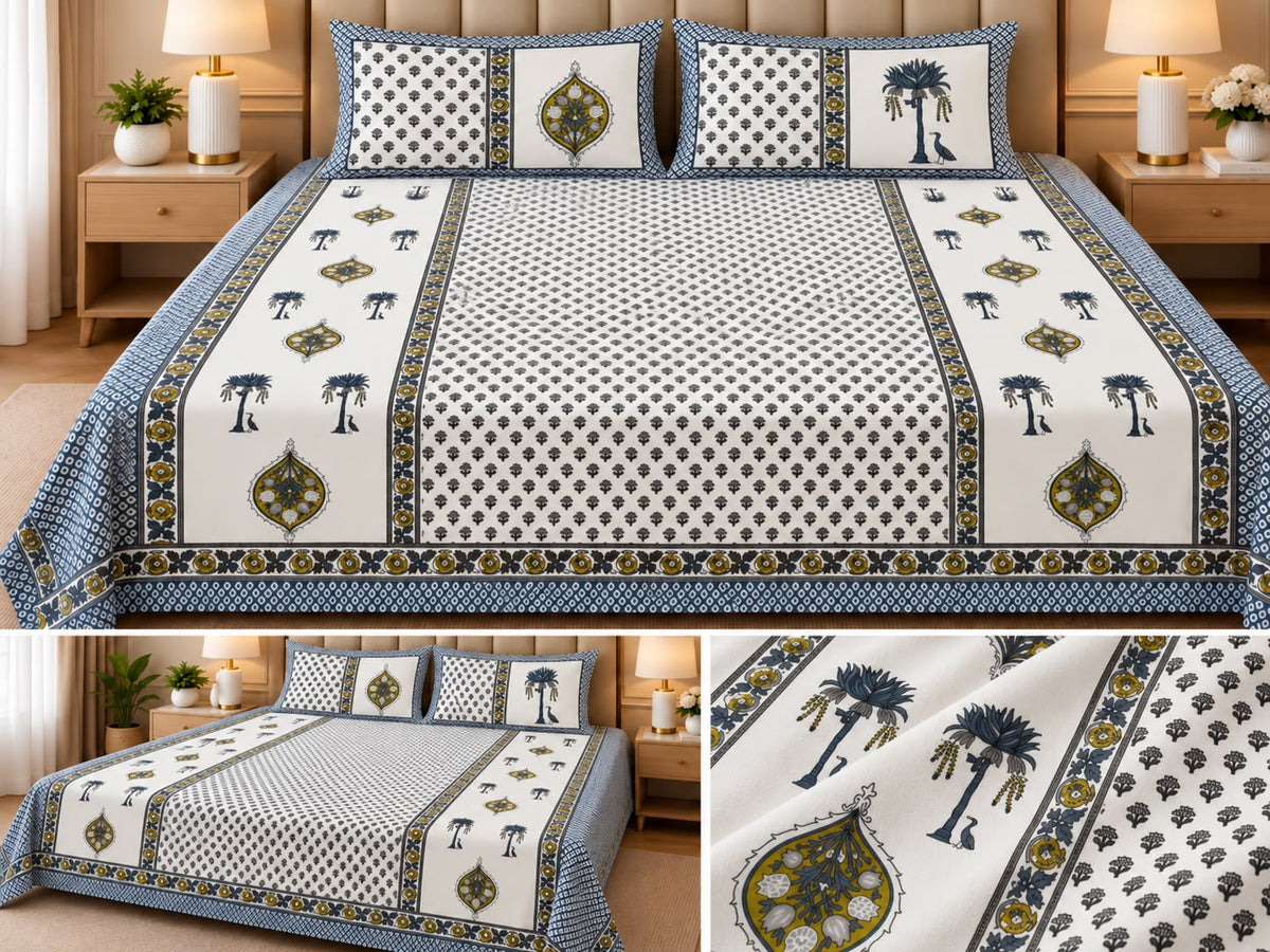 Rajwara Block Print King Size Bedsheet 100% Pure Cotton – King Size 108 × 108 inch | Product Code :- 55B950RKEH