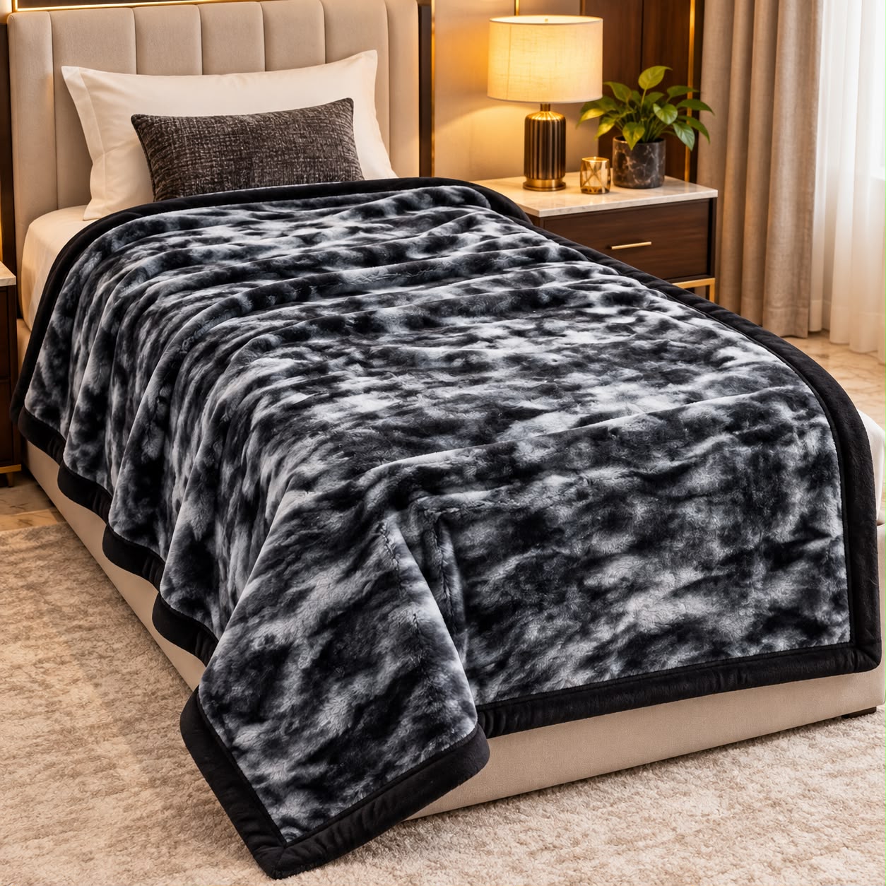 Midnight Marble Plush Winter Blanket – Single Bed