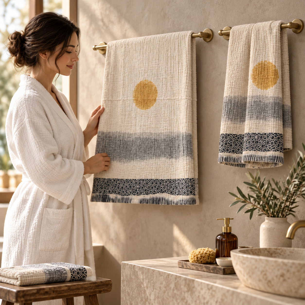 Savanna Rain Gauze Cotton Bath Towel – Artistic Printed Design | 70 × 140 CM