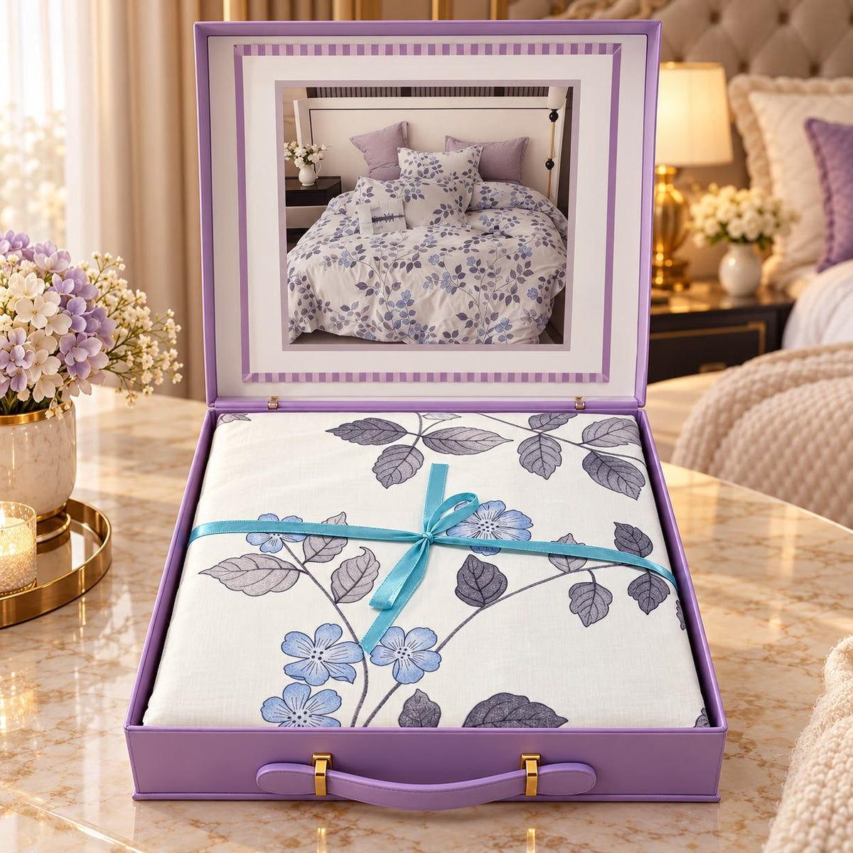 Premium Luxury 4 Piece Duvet Cover & Bedsheet Gift Box Set