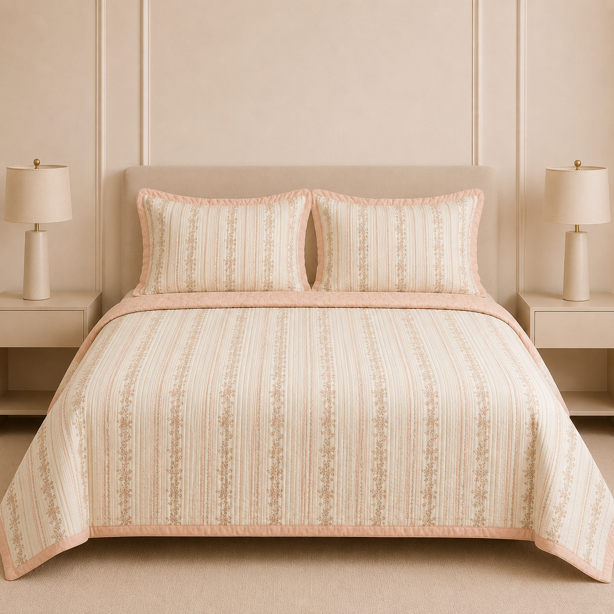 Victorian Quilted Bedcover Set – 3 Piece (King Size 100×108 Inches)